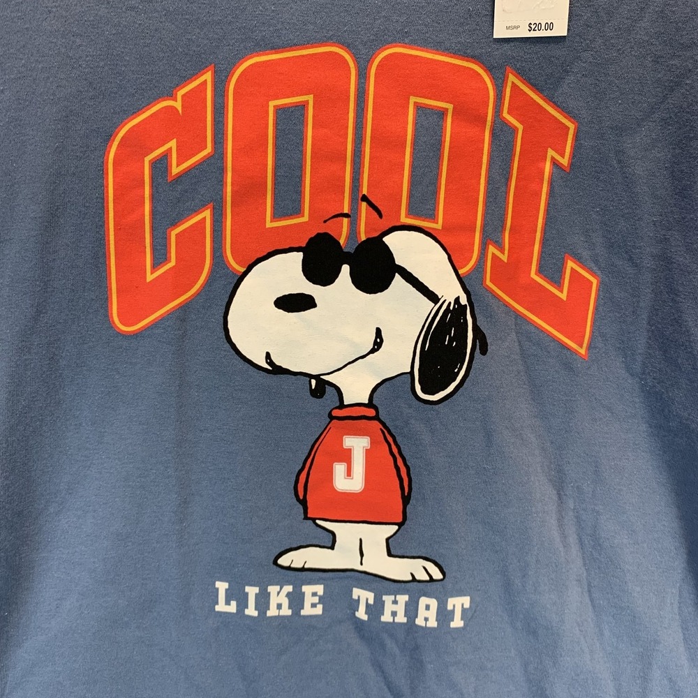 Peanuts Hybrid Men's T Shirt L Snoopy J Cool LIke That Graphic Print Tee Blue - Picture 2 of 9